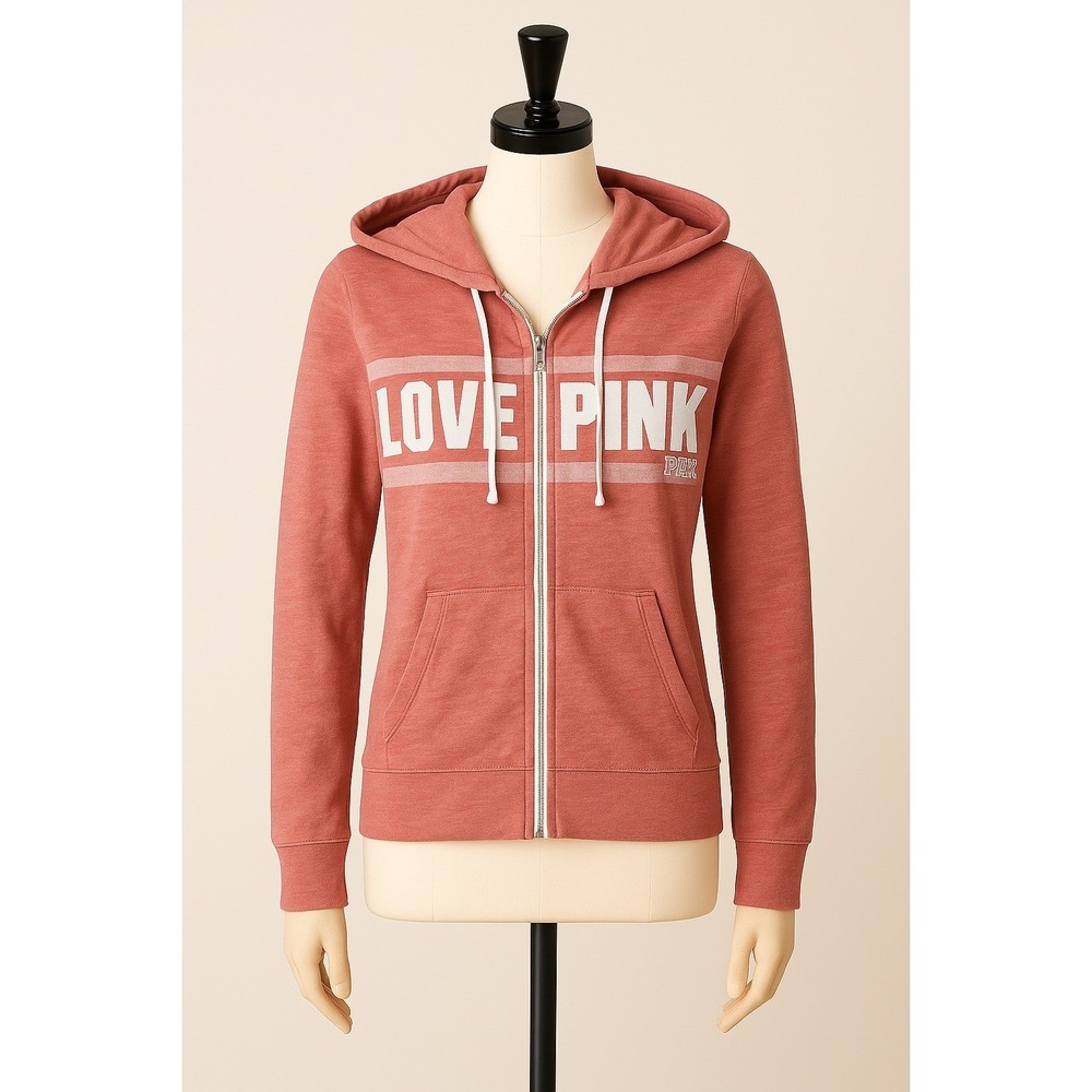 Victoria Secret PINK Hoodie XS "Love Pink" Full Zip Activewear‎ Y2K  Athleisure
